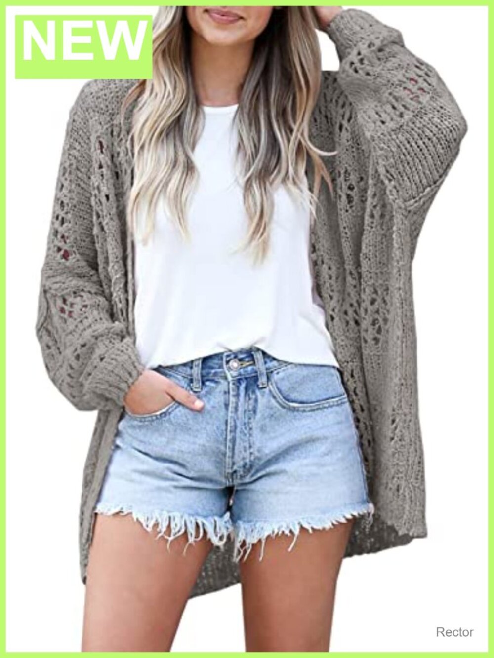 Crochet Knit Cardigan Open Front Batwing Long Sleeve Oversized Boho Kimono